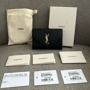 NWT YSL Saint Laurent Envelope Small Flap Wallet in Grained Leather